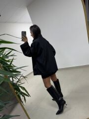 Ms 222 Siyah Çıt Çıt Detaylı Oversize Mont