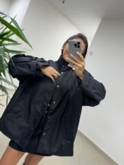 Ms 222 Siyah Çıt Çıt Detaylı Oversize Mont