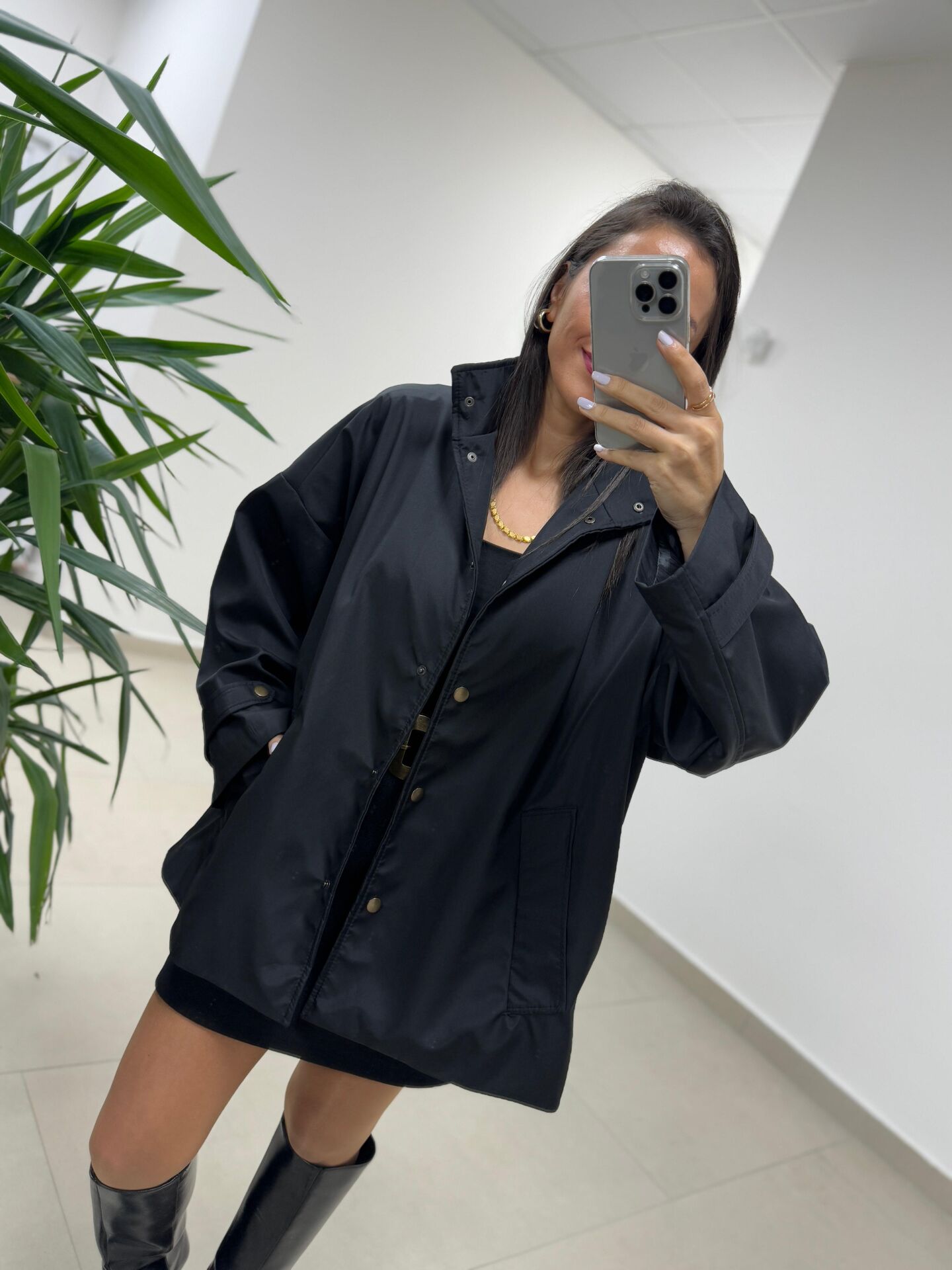 Ms 222 Siyah Çıt Çıt Detaylı Oversize Mont