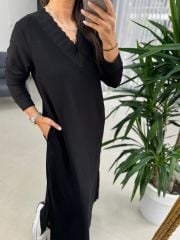Dr 8002 Tasarım V Yaka Sweat Elbise