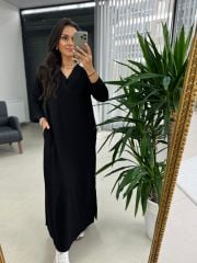 Dr 8002 Tasarım V Yaka Sweat Elbise