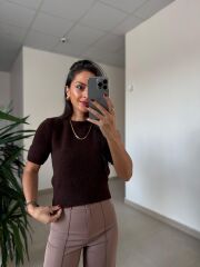 Dv 10651 Yumoş Kısa Kollu A.Kahve Kazak