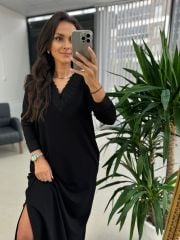 Dr 8002 Tasarım V Yaka Sweat Elbise