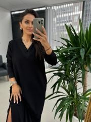 Dr 8002 Tasarım V Yaka Sweat Elbise