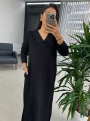 Dr 8002 Tasarım V Yaka Sweat Elbise