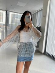 Bb 29855 Gümüş Sim Geçişli File Bluz