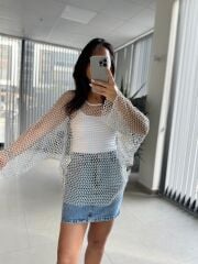 Bb 29855 Gümüş Sim Geçişli File Bluz
