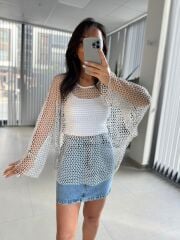 Bb 29855 Gümüş Sim Geçişli File Bluz