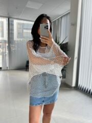 Bb 29855 Gümüş Sim Geçişli File Bluz