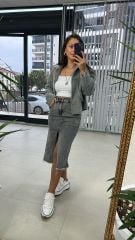Asimetrik Gri Denim Etek
