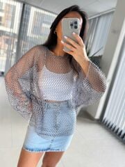 Bb 29855 Antrasit Sim Geçişli File Bluz