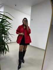 Ms 222 Kırmızı Çıt Çıt Detaylı Oversize Mont