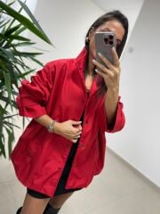 Ms 222 Kırmızı Çıt Çıt Detaylı Oversize Mont