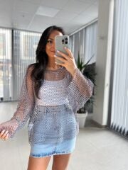 Bb 29855 Antrasit Sim Geçişli File Bluz