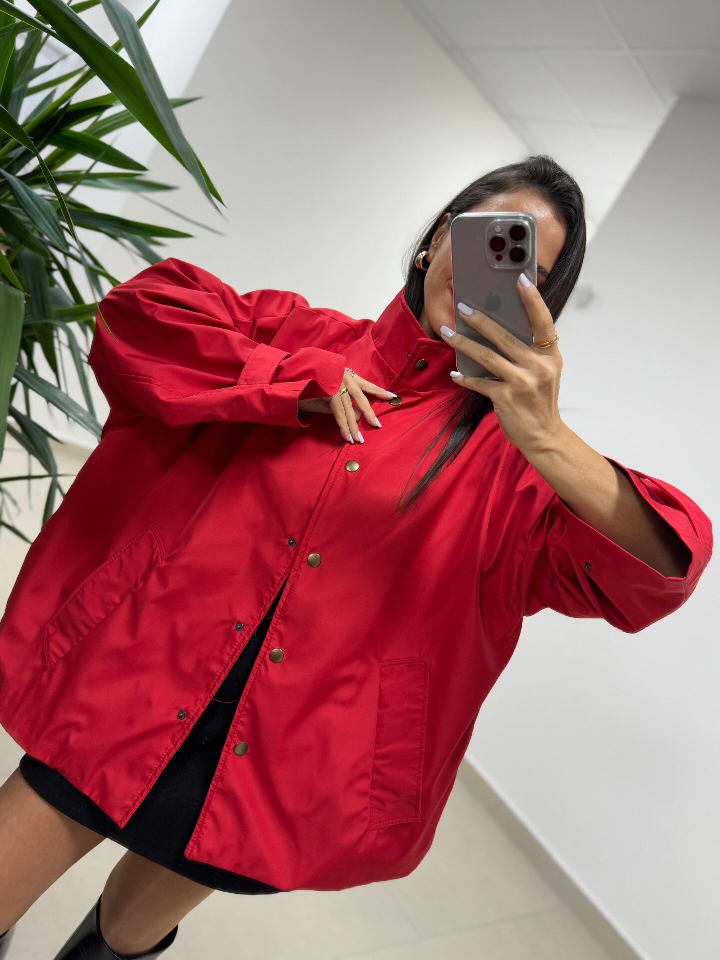 Ms 222 Kırmızı Çıt Çıt Detaylı Oversize Mont