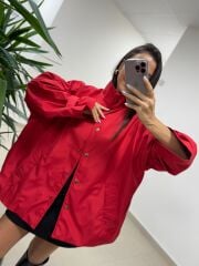 Ms 222 Kırmızı Çıt Çıt Detaylı Oversize Mont