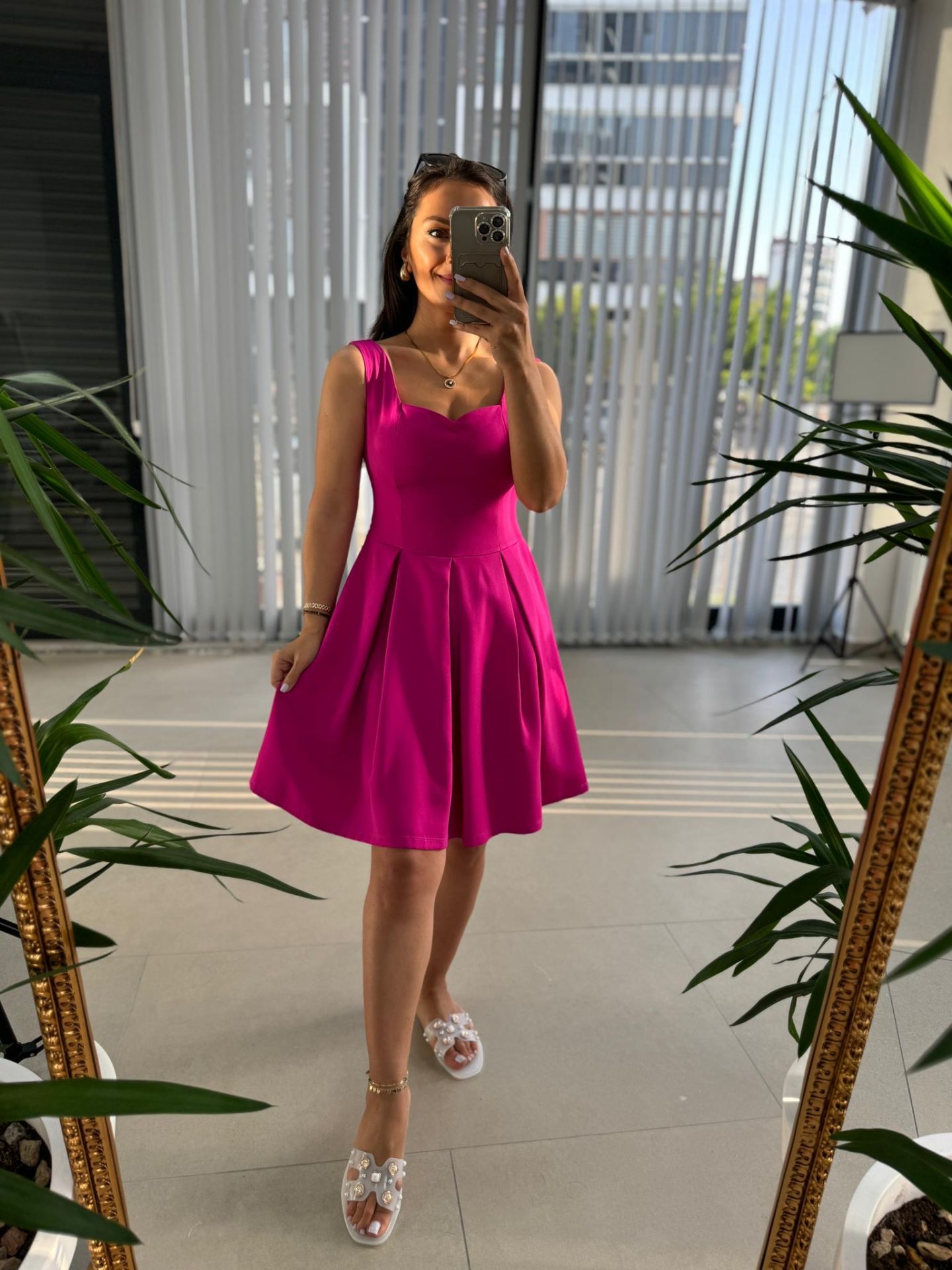 Mc 5874 Fuchsia Sweetheart Neck Dress