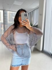 Bb 29855 Antrasit Sim Geçişli File Bluz