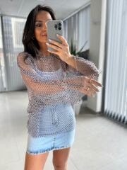 Bb 29855 Antrasit Sim Geçişli File Bluz