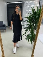 Dr 8057 Tasarım Beyaz Şerit Sweat Elbise