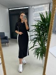 Dr 8057 Tasarım Beyaz Şerit Sweat Elbise