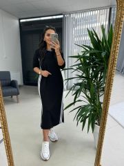 Dr 8057 Tasarım Beyaz Şerit Sweat Elbise M