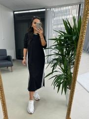 Dr 8057 Tasarım Beyaz Şerit Sweat Elbise