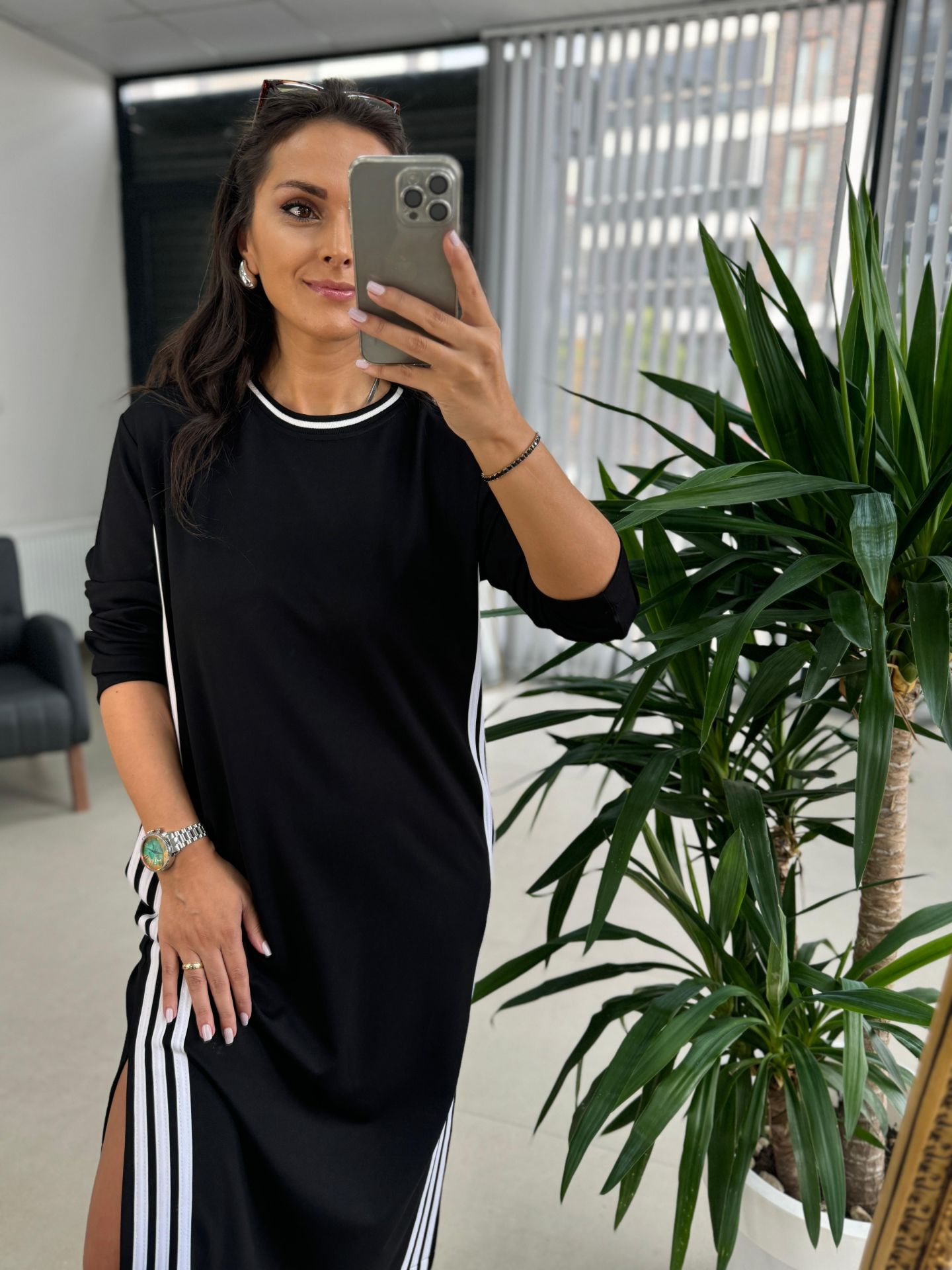 Dr 8057 Tasarım Beyaz Şerit Sweat Elbise