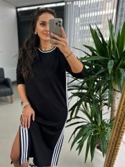 Dr 8057 Tasarım Beyaz Şerit Sweat Elbise