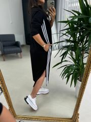 Dr 8057 Tasarım Beyaz Şerit Sweat Elbise