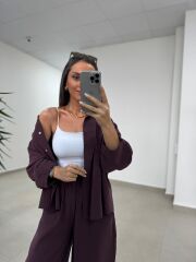 Fp 50957 Mürdüm Tensel Gömlek Pantolon Takım