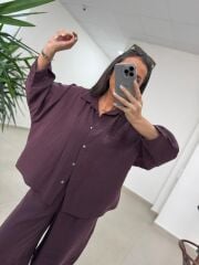 Fp 50957 Mürdüm Tensel Gömlek Pantolon Takım