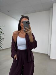 Fp 50957 Mürdüm Tensel Gömlek Pantolon Takım