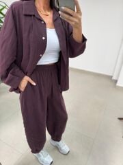 Fp 50957 Mürdüm Tensel Gömlek Pantolon Takım