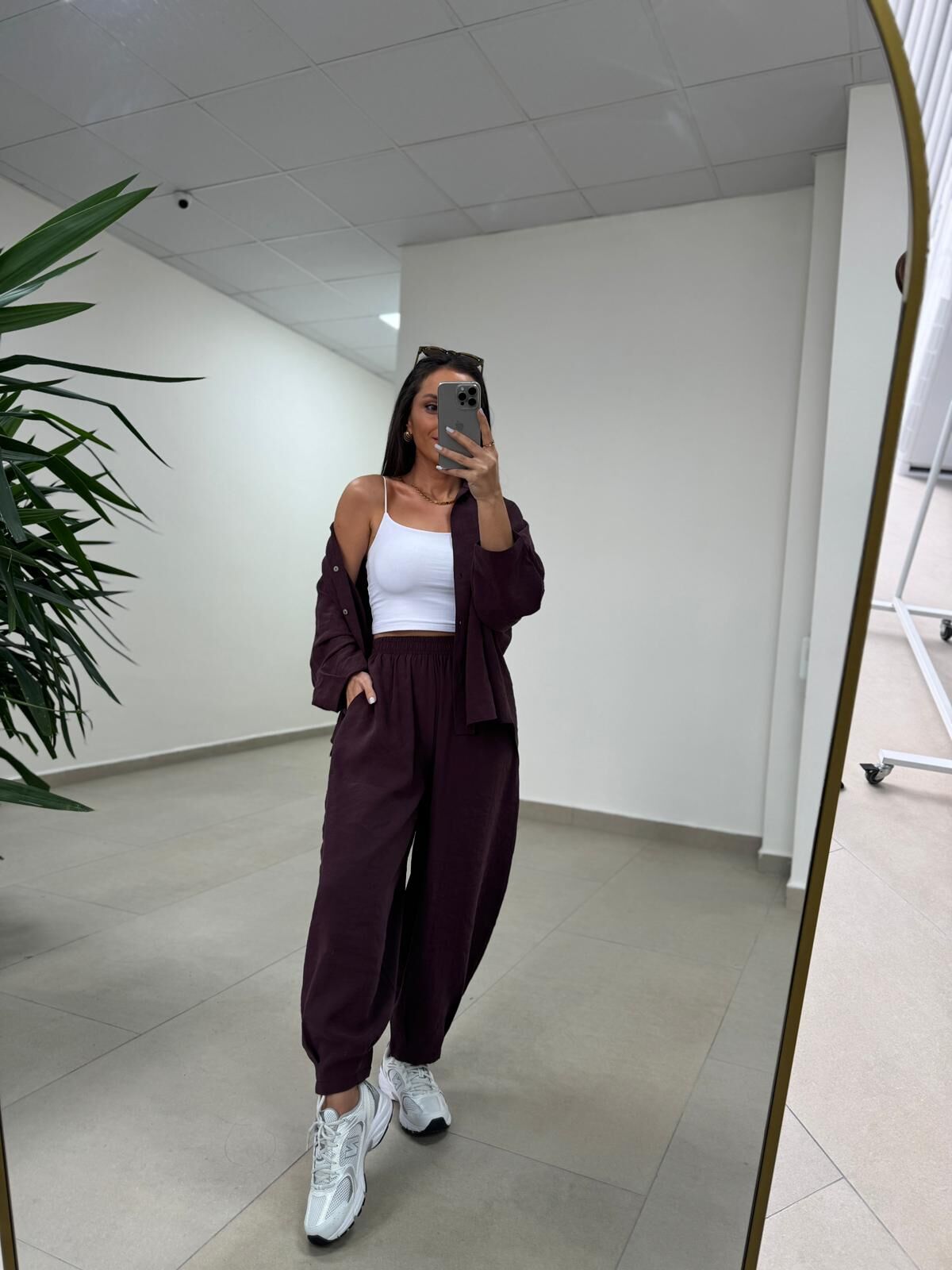 Fp 50957 Mürdüm Tensel Gömlek Pantolon Takım