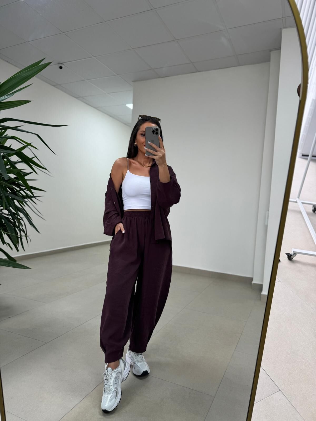 Fp 50957 Mürdüm Tensel Gömlek Pantolon Takım