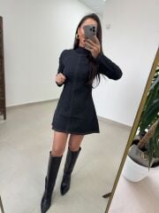 Yf 0103 Yıkamalı Kum Saati Denim Elbise