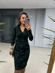 Mc Kruvaze Yeşil Geçişli Triko Elbis