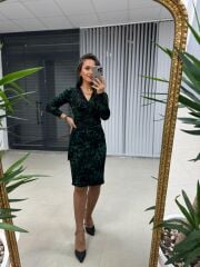 Mc Kruvaze Yeşil Geçişli Triko Elbis