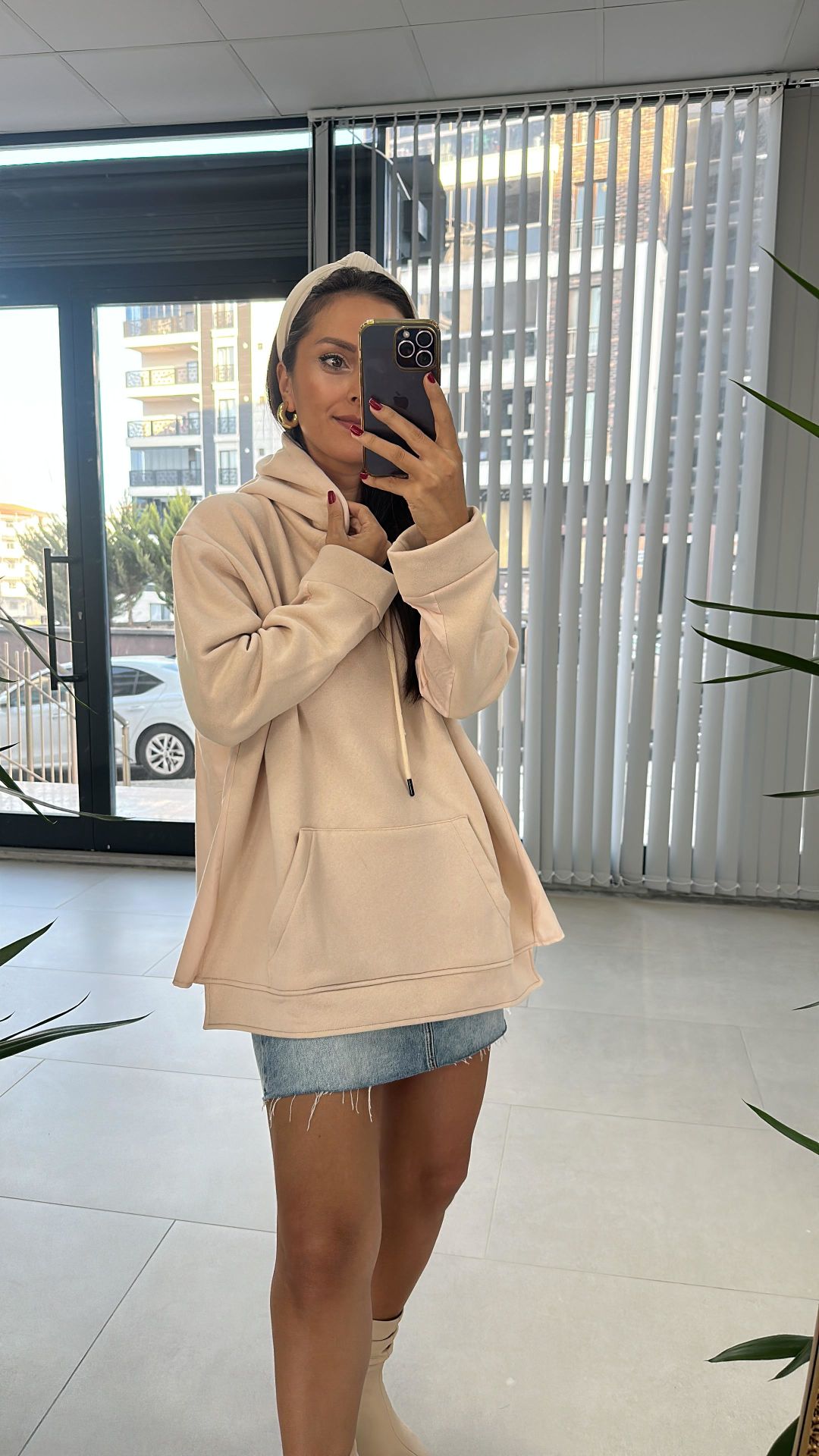 Dr Tasarım Kapüşonlu Pudra Sweat