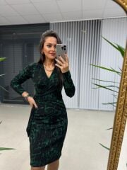 Mc Kruvaze Yeşil Geçişli Triko Elbis