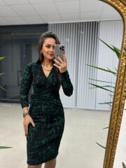 Mc Kruvaze Yeşil Geçişli Triko Elbis