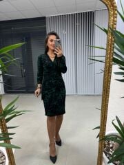 Mc Kruvaze Yeşil Geçişli Triko Elbis