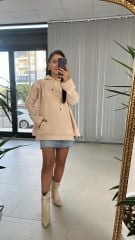 Dr Tasarım Kapüşonlu Pudra Sweat