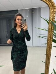 Mc Kruvaze Yeşil Geçişli Triko Elbis