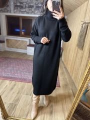 Siyah oversize balıkçı triko elbise