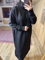 Siyah oversize balıkçı triko elbise