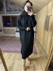 Siyah oversize balıkçı triko elbise