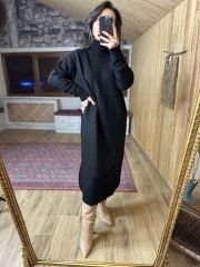 Siyah oversize balıkçı triko elbise