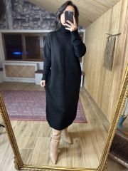 Siyah oversize balıkçı triko elbise